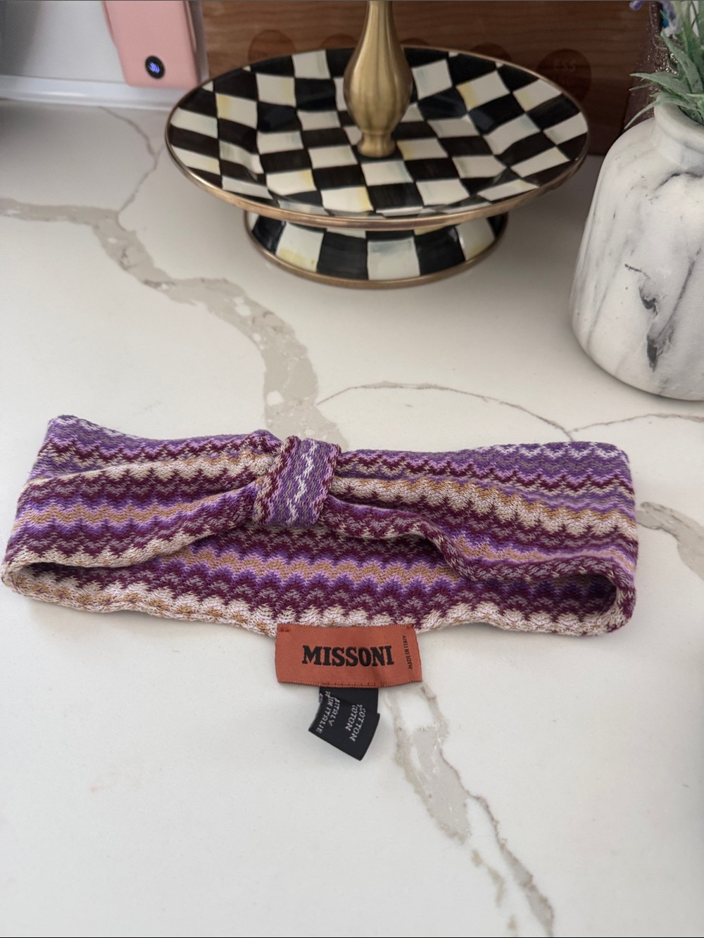 Missoni Cream and Purple Zigzag Knit Headband